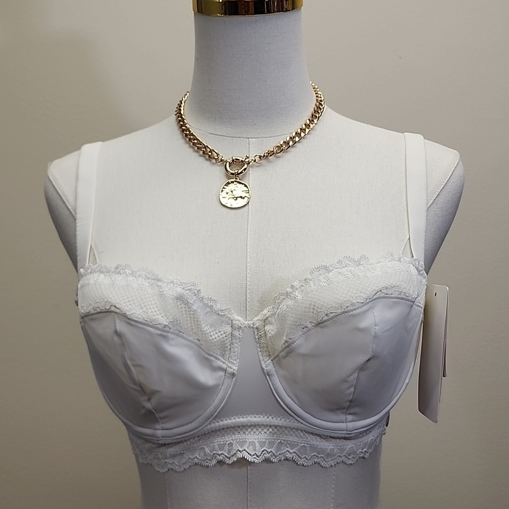 Simone Perele White Longline Lace Trim Underwire Bra Adjustable Straps NWT